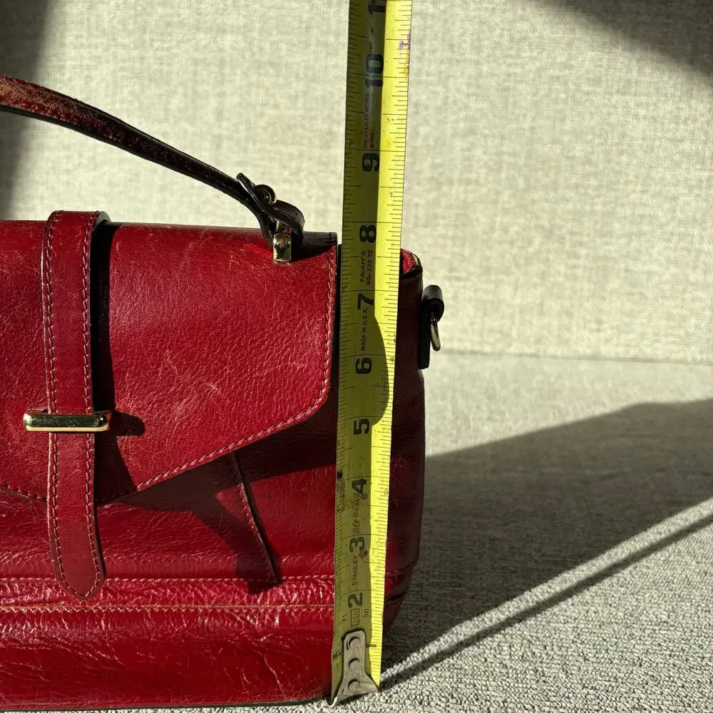 Structured Red Leather Top-Handle Shoulder Bag